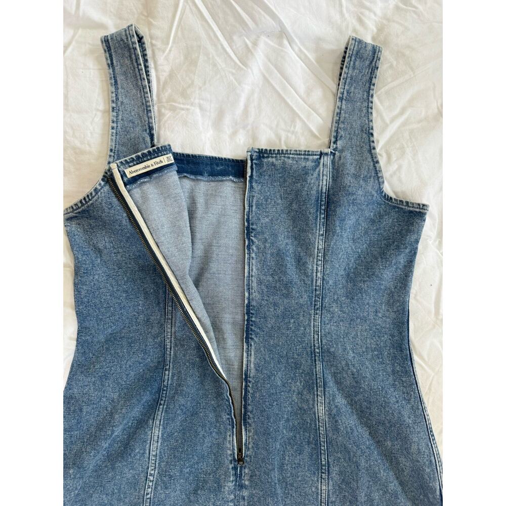 Abercrombie & Fitch Blue Denim Pinafore Column Square Neck Zip Midi Dress XLP - Picture 6 of 8